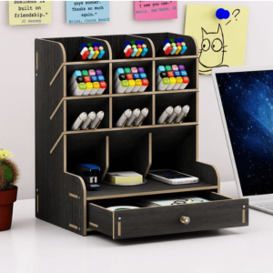 Creative Wooden Pen Holder Organizer Drawer